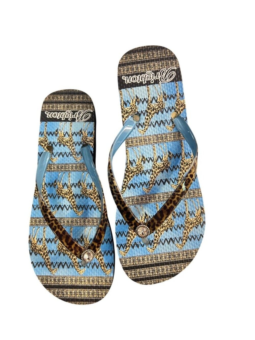 Brighton leopard giraffe flip flops Sandals size 6